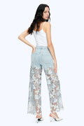 Crystal Embellished Lace Wide Leg Jeans