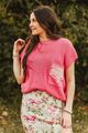 Pink Knit Sweater Boot-stitch Embroidered Pocket Edge Thread Top